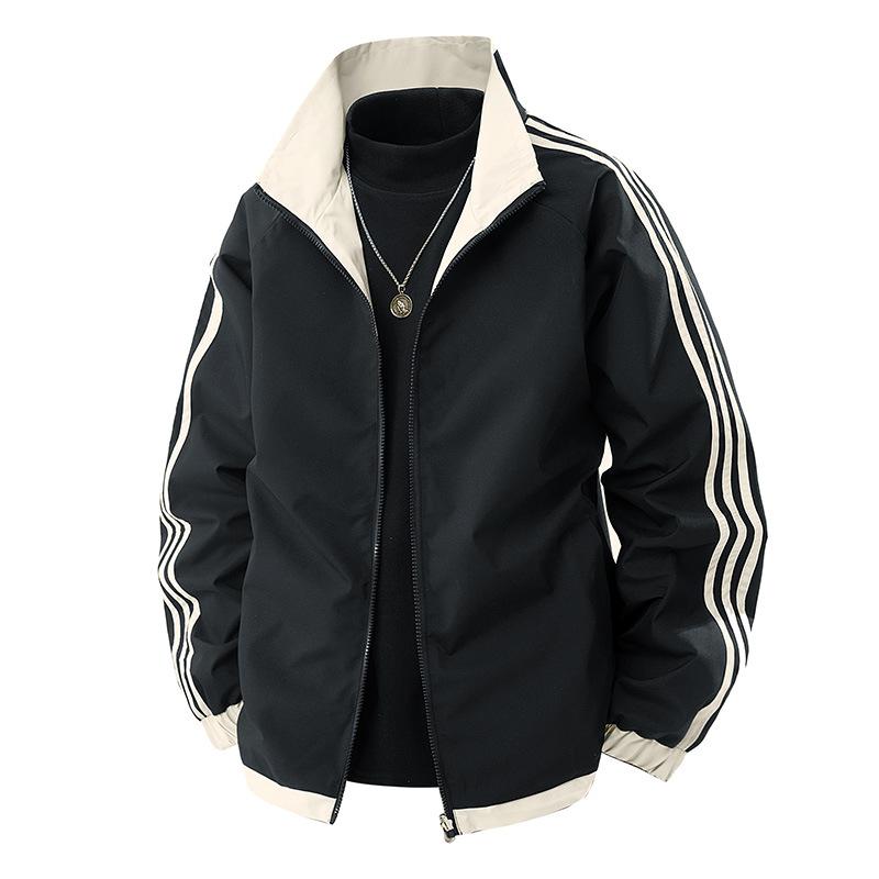 Frühling Neue Dreistreifen-Doppelseitige Jacke Herren- und Damenbekleidung Beliebter Stehkragen Einzelne Kleidung Jacke L schwarz
