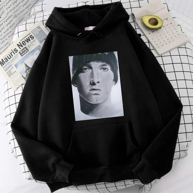 Eminem Print Hoodie Herren Damen Mode Hip Hop Hoodies Damen Sweatshirts Rapper Sweatshirts Kleidung Rock Mode Harajuku Sweatshirts L gray