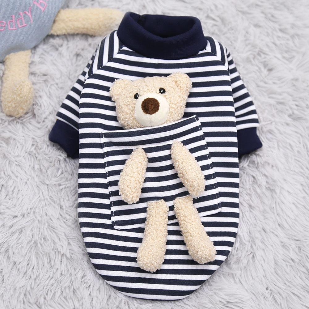 Net Rot Tasche Bär Hund Pullover Hund Kleidung Winter Plüsch Kleine Hund Warme Haustier Kleidung M blau
