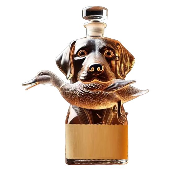 Jagdhund Whisky Karaffe 3D Gravur Ente Jäger Hund Glasflasche Tier Whisky
