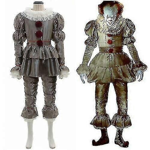 Stephen King's Es Komplettes Set Halloween Kostüm Pennywise Clown Anzug Joker_y Hohe Qualität M grau