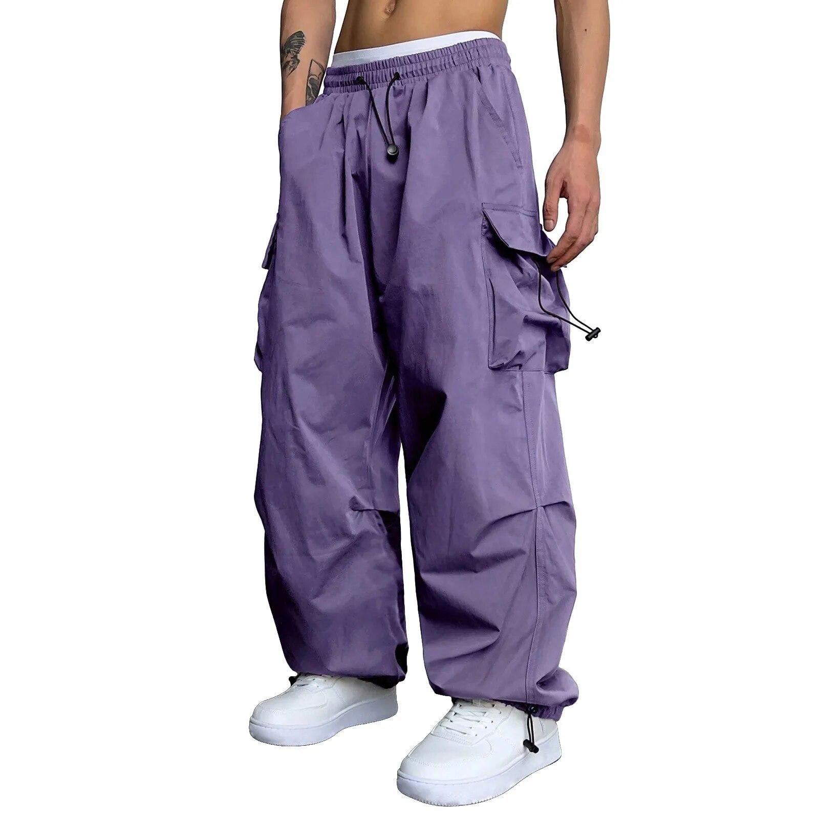 Streetwear Sommer Cargo Hosen Männer Multi-tasche Harajuku Mode Lässig männer Jogger Hosen Breites Bein Lose Hip Pop hosen S violett
