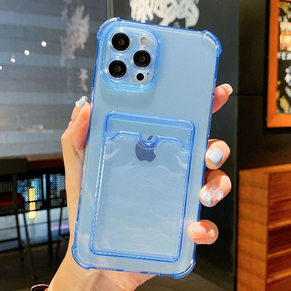 Silikonhülle mit Kartenhalter für iPhone 13 12 11 Pro Max XR XS 7 8 Plus SE 2020 Handyhülle Weiche stoßfeste klare Schale iPhone 12 blau