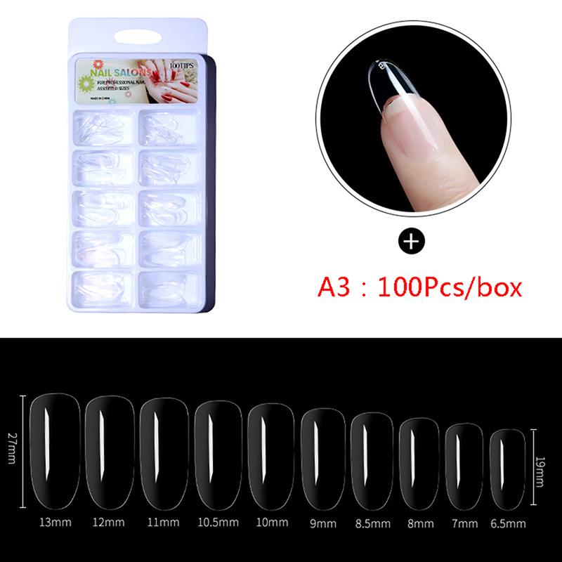 1 Box Transparent Sarg Künstliche Nägel Klar Ballett Sarg Mandel Falsche Nägel Acryl Verlängerung Tipps Drücken Sie auf Nagel ABS Volle Abdeckung A3