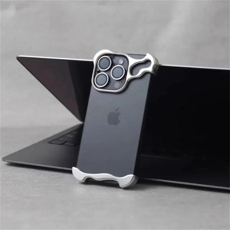 Luxus Unregelmäßige Aluminium Legierung Stoßstange Telefon Fall Für IPhone 12 13 14 15Pro Max Plus Objektiv Film Schutz Metall stoßfest Abdeckung iPhone 12 silber