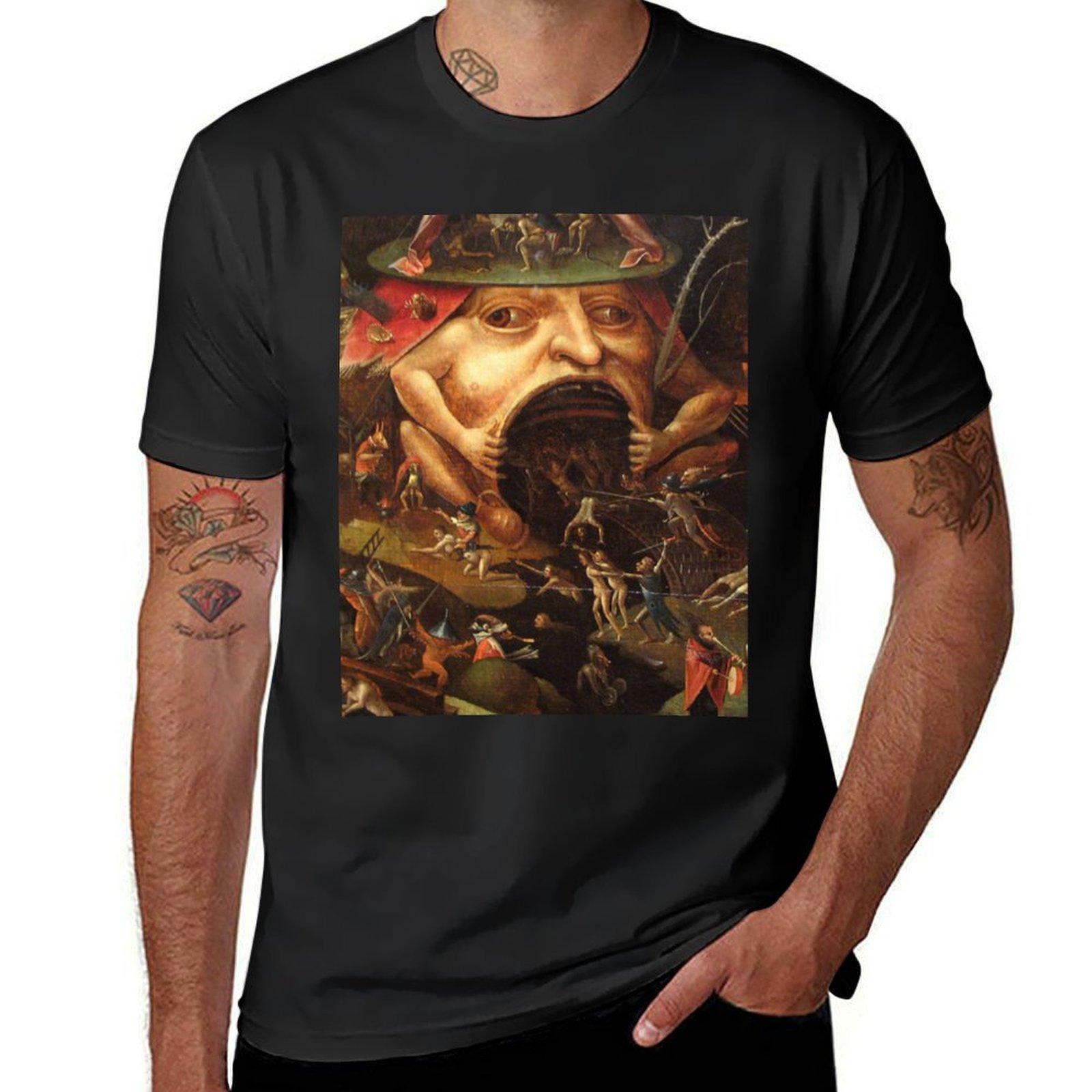 Einblick in die Hölle 3 Von Hieronymus Bosch T-Shirt Sonderanfertigungen Shirts Grafik-T-Shirts Koreanische Mode Schlichte Herren Grafik-T-Shirts XL schwarz
