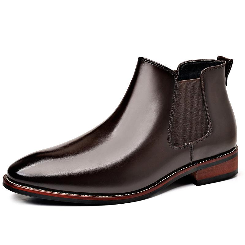 Herrenmode Klassische Retro Chelsea Boots Herrenmode Stiefelette Herren Britischer Stil Leder Kurze Stiefel High-Top Freizeitschuhe 25873 44 dunkelbraune