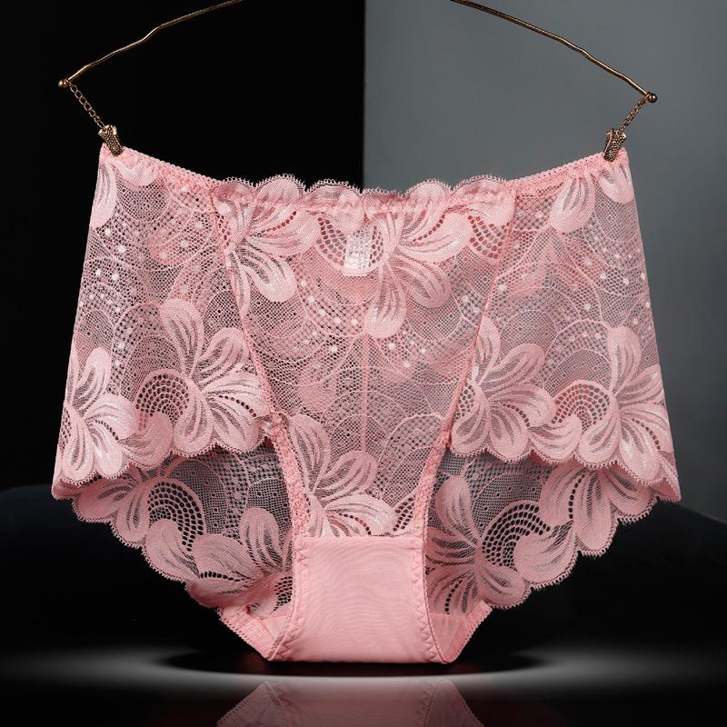 Frauen 3XL Plus Größe Spitze Höschen Sexy Hohe Taille Hosen Nahtlose Butt Heber Dessous Weibliche Blumen Mesh Atmungsaktive Unterhosen 4XL 4XL rosa