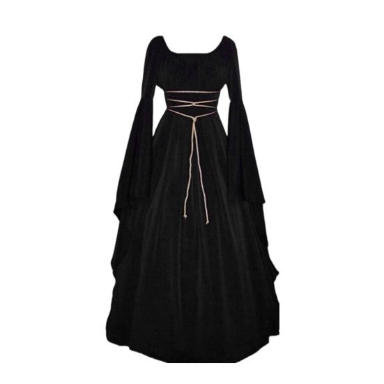 Halloween Renaissance Hexenkleid für Damen Gotisches Viktorianisches Kleid Lange Glockenärmel Mittelalterliches Kostüm für Halloween Cosplay Party XL schwarz