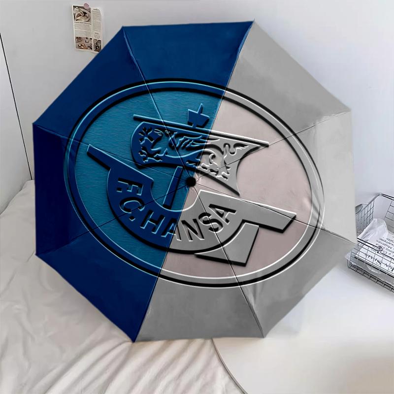 1 Stück Automatischer Faltregenschirm - FC Hansa Rostock Muster, Tragbares & Faltbares Design mit 8 Speichen, Weihnachts-Geburtstagsgeschenke