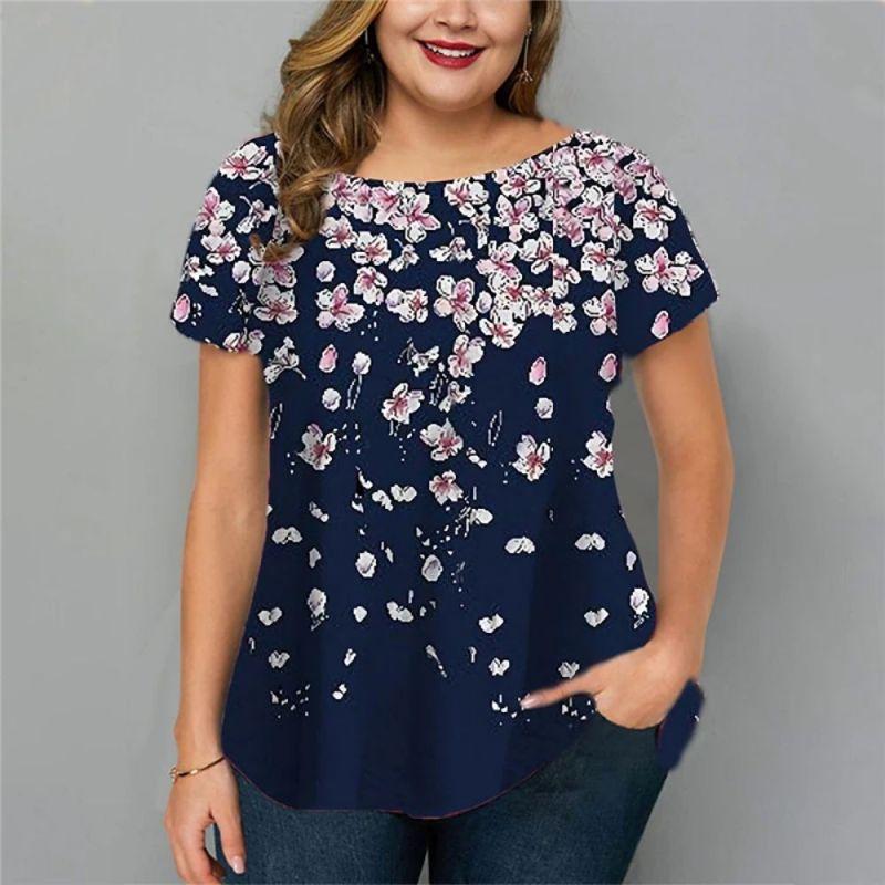 Sommer Damen T-Shirts Kurzarm Tops Floral Graphic Shirt Tees Casual Lose Bekleidung Für Frauen Oansatz Übergroße Kleidung 5xl 7XL brown
