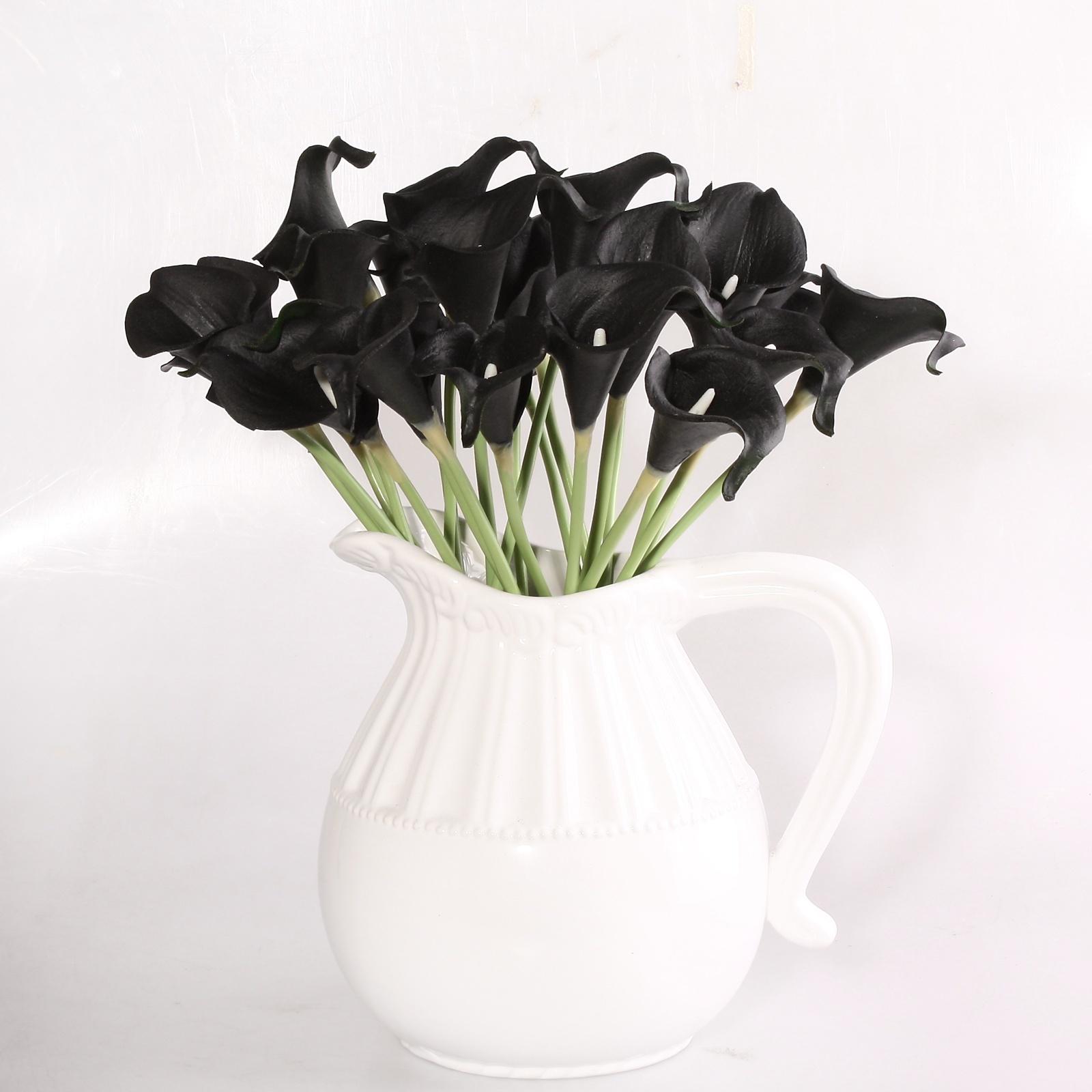 10 Stück künstliche Blumen, künstliche Blumen, Calla-Lilien, Braut-Hochzeitsstrauß, Kopf, Latex, fühlt sich echt an, Blumensträuße, Heim-Party-Dekoration 10pcs schwarz