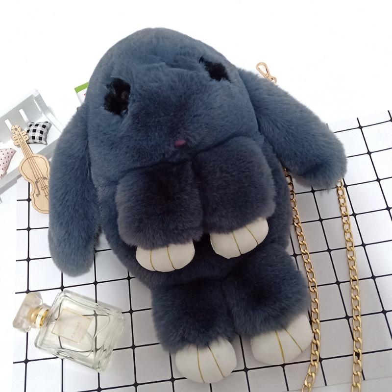 Play Dead Rabbit Tasche süße Kaninchen Imitation Rex Kaninchen Fell Tasche Plüsch Kaninchen Tasche Kette Kaninchen Tasche Crossbody Kette Damen Tasche dunkelgraue
