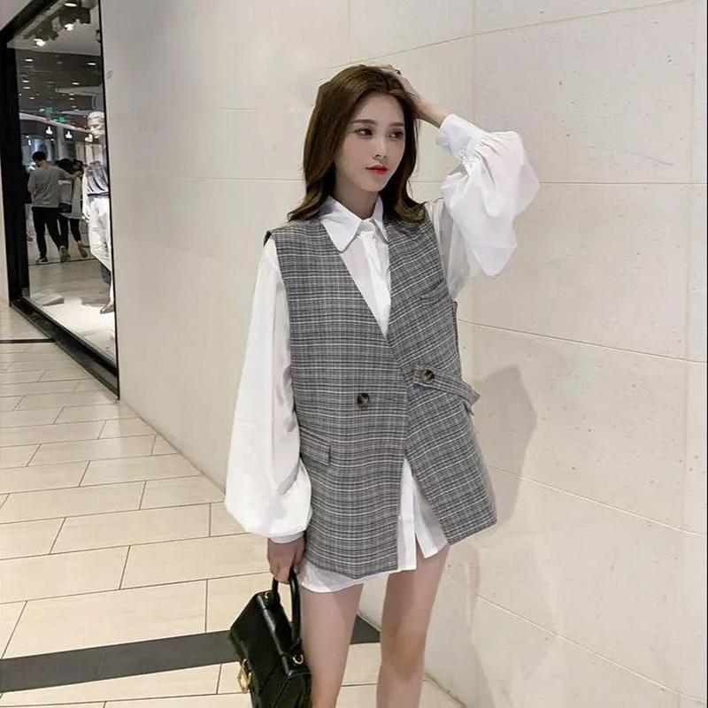 Temperament Kleine Duftende Wind Weste Jacke Damen Plaid Anzug Weste Jacke Casual Loose Single Button V-Ausschnitt Weste Süßer Wind S