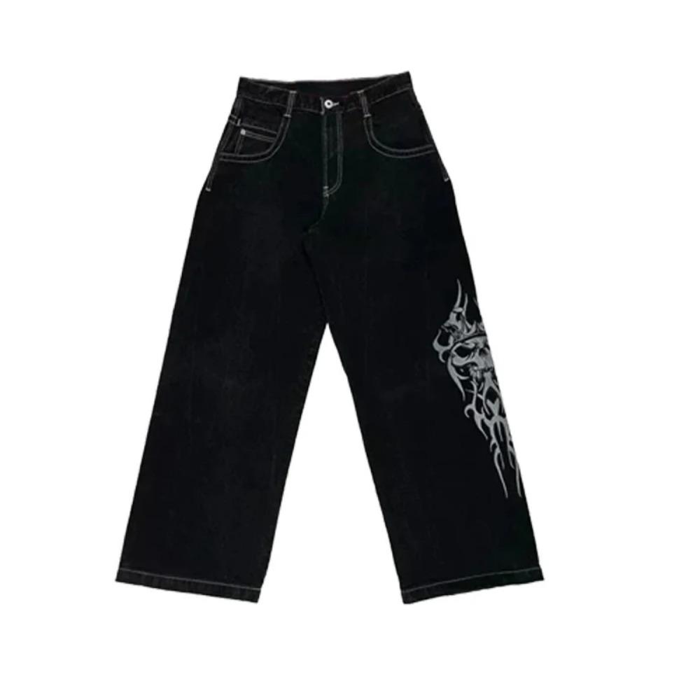 ZYLLO Y2K BARgy Jeans Herren VintARe Bestickte Hochwertige Jeans Hip Hop Goth Streetwear Harajuku Herren Damen Lässige Weitbeinjeans Neu M