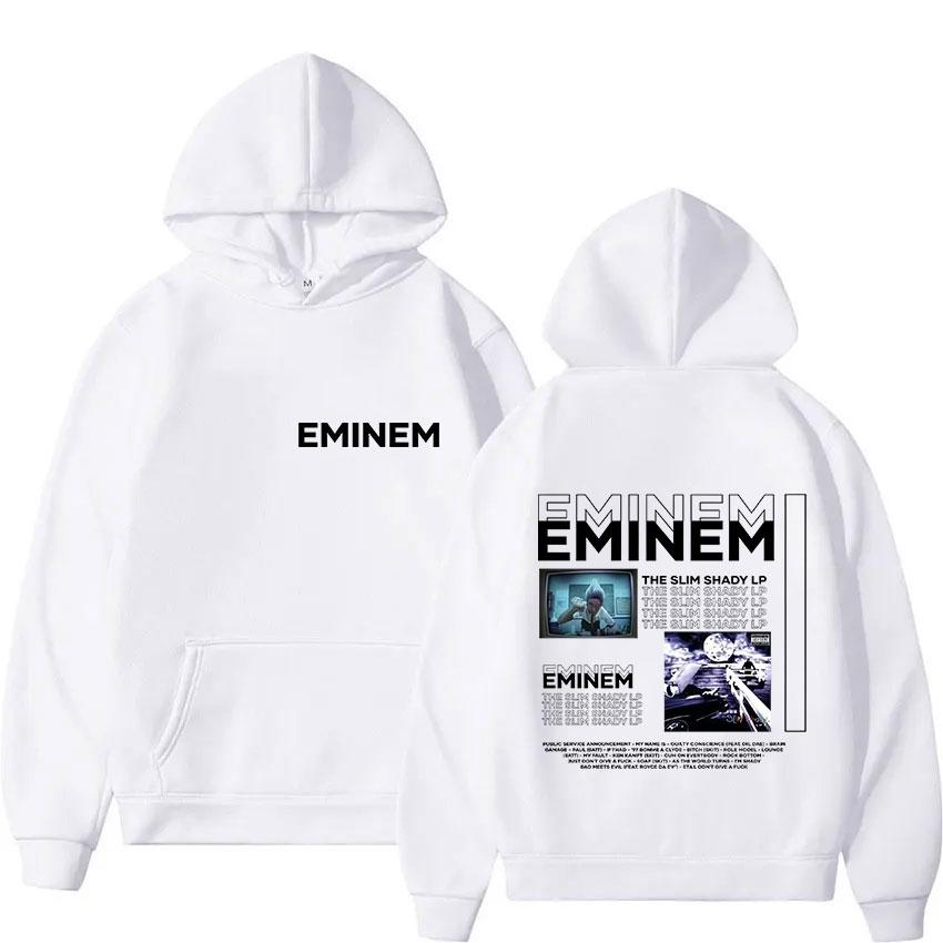 Rapper Eminem The Slim Shady LP Neues Album Merch Hoodie Herren Retro Style Hip Hop Sweatshirt Y2K Popmusik Langarm-Hoodie S weiß