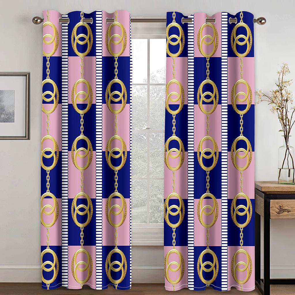 Luxus Goldkette Blumenmuster Schattierungsvorhang 2 Paneele Wohnzimmer Schlafzimmer Heimdeko Vorhang Ösen 100W130H(CM)40x51in&Grommet Top