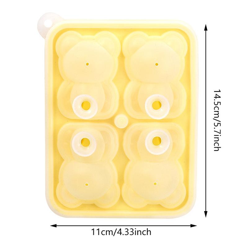 3D-Bären-Eiswürfelform, Bären-Eiswürfelschale, leicht zu lösender Silikon-Eisball-Maker, Getränketablett für gekühlte Getränke, Whisky und Cocktails gelb