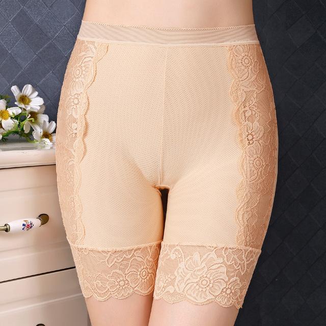 Frühling Sommer Damen Slips Spitze Nahtlos Sicherheits-Shorts Damen High Waist Stretch Shorts Slips Schlankmachende Unterwäsche Lingerie XL(65kg-90kg) beige