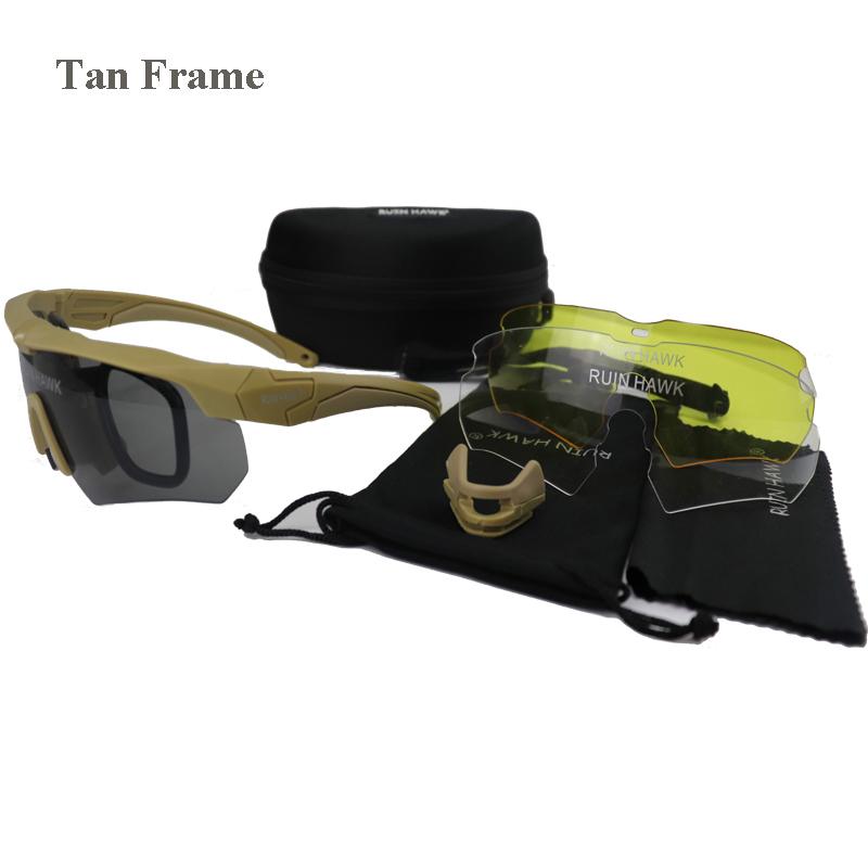 Taktische Schießbrille Antibeschlag mit Moypia-Rahmen Outdoor-Sport Airsoft Jagd Wanderbrille Militär-Sonnenbrille hellbraun