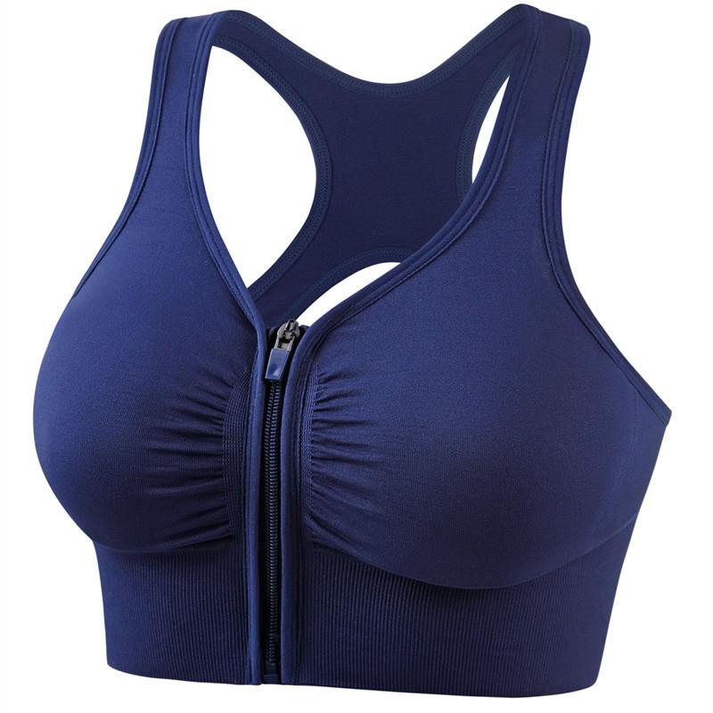 Damen Sport-BH mit Bounce Control und Reißverschluss vorne, Sport-BHs mit Reißverschluss für Damen, Stütz-BHs, kabellose High Impact Workout-Yoga-Oberteile 2XL blau