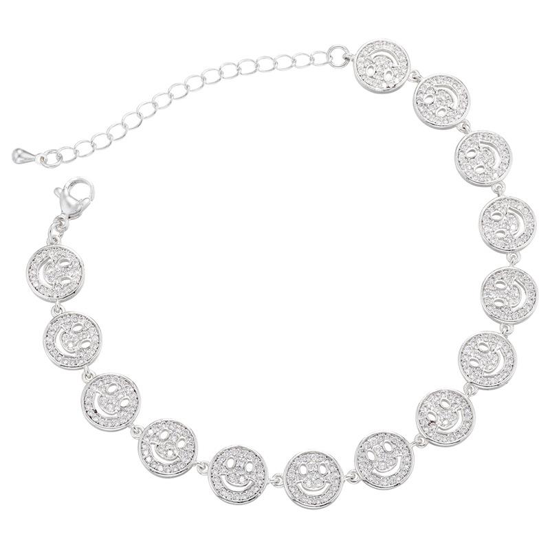 Mikro-Set Smiley-Gesicht Armband, Bronze-Armband, Schlichter Zirkonia-Schmuck, Verstellbares Armband mit Verlängerungskettchen Vl164 weißgold