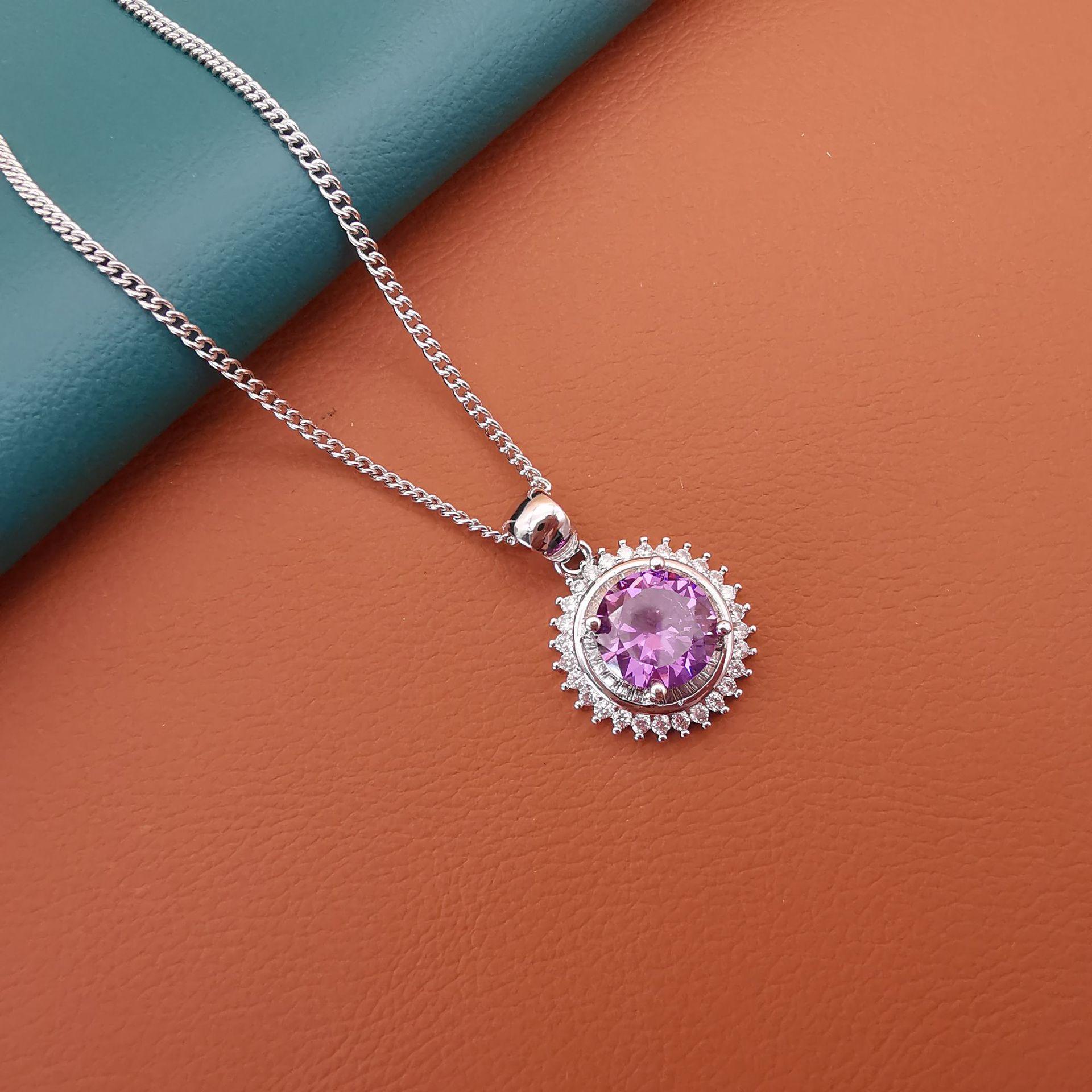 Voll Diamant Zirkon Farbiger Schatz Halskette Schlüsselbeinkette Eingelegt mit Granatrot Vielseitiges Design brown