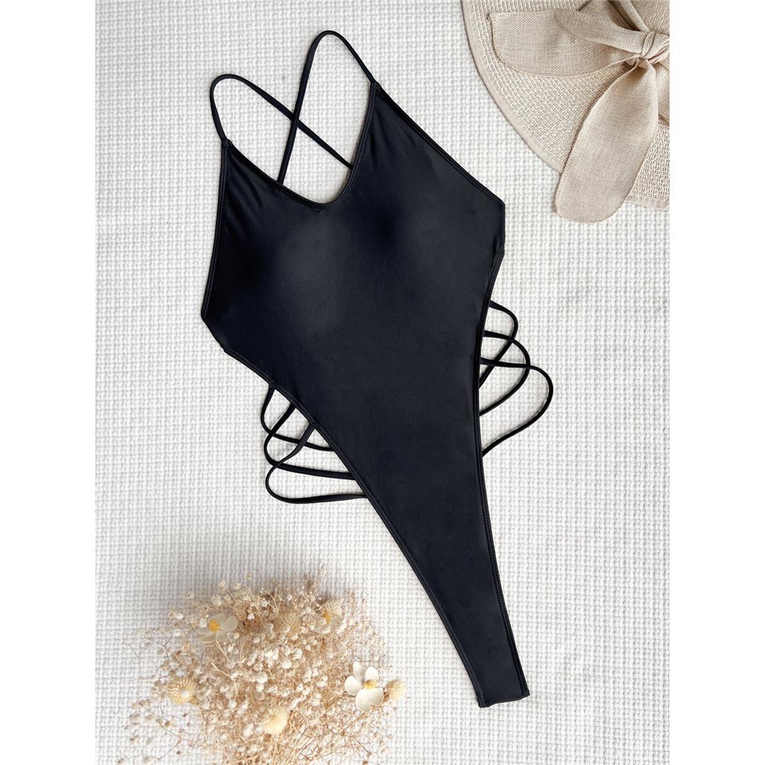 Sexy Extreme Mini Micro Tanga Riemchen Frauen Bademode Einteiligen Badeanzug Weibliche Rückenfreie Monokini Badende Badeanzug Schwimmen S schwarz