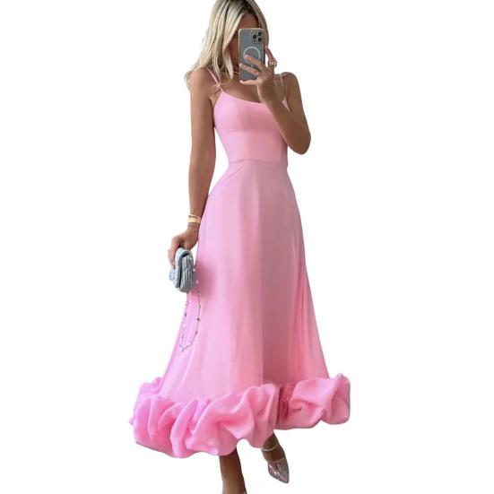 Damen-Unterkleid, rückenfrei, ärmellos, Spaghettiträger, Wolkensaum, A-Linie, schmale Passform, einfarbig, Abendkleid, Abschlussball, Party, Maxikleid S rosa