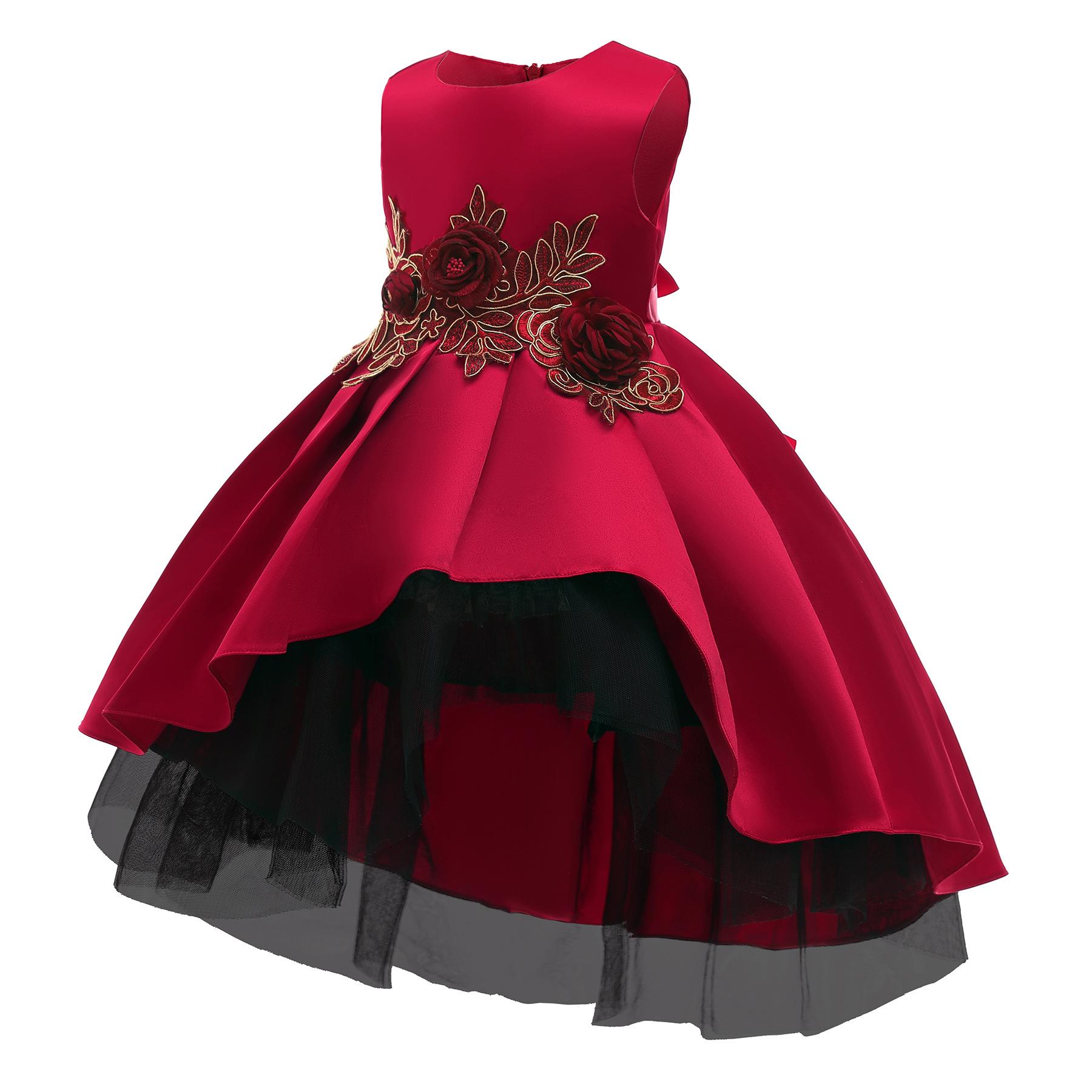 Personalisiertes Kleid, Kinderkleid, Westenkleid, Prinzessinnenkleid, rotes Mesh-Blumenmädchenkleid, Mädchen-Klavieraufführung, Fischschwanzkleid, Mädchen-Brautkleid 150 rot