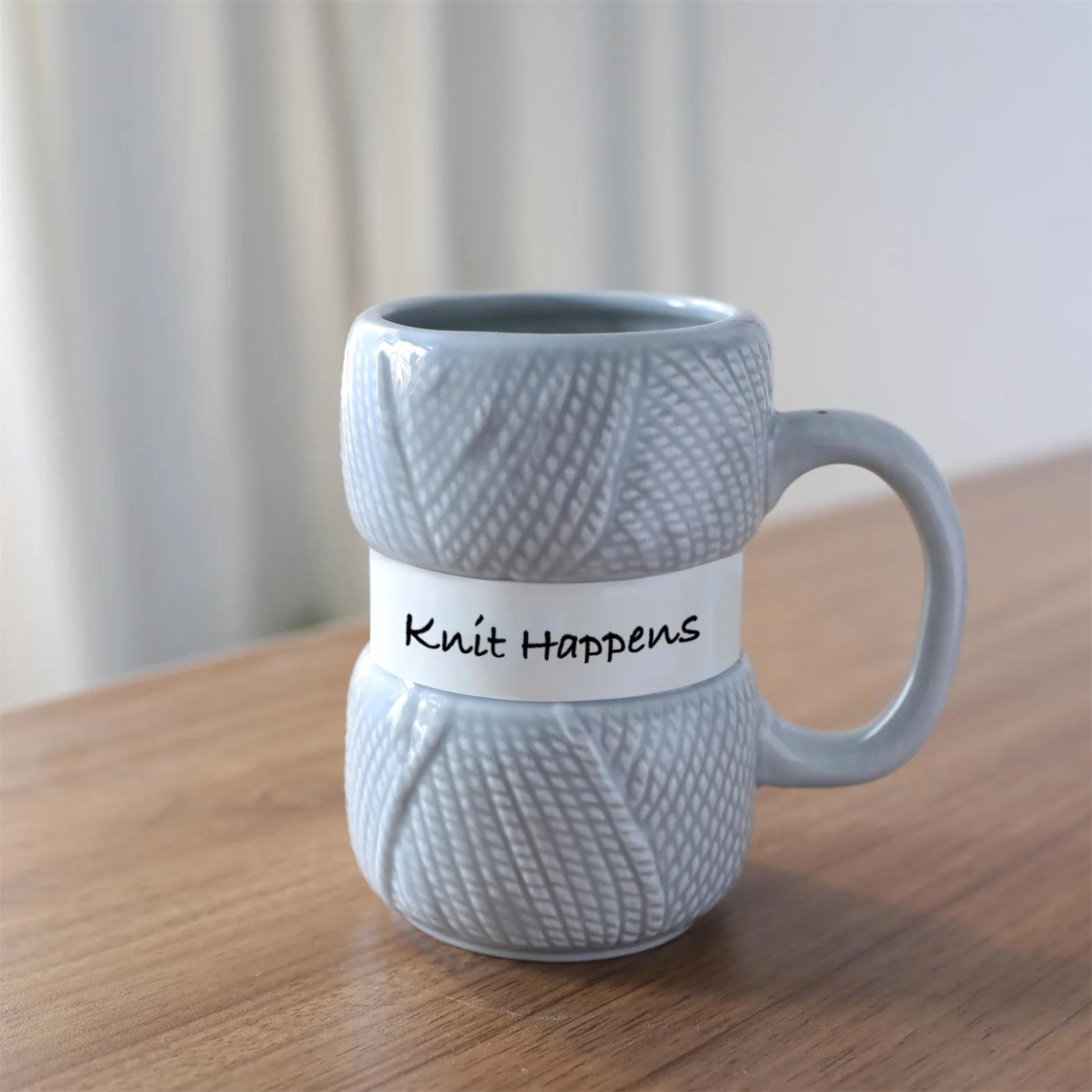 1 Stück, 425 ml, einzigartiger Keramik-Kaffeebecher im Strickstil, isoliert, lustiges Geschenk für die Familie, Urlaub, Teetasse, Geschenk, Sommer- und Winter-Trinkgeschirr 301-400ml