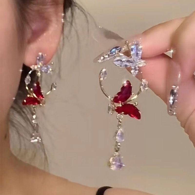Vintage Shiny Kristall Schmetterling Quaste Drop Ohrringe für Frauen Licht Luxus Zirkon Blume Ohrringe Hochzeit Partei Schmuck Geschenk