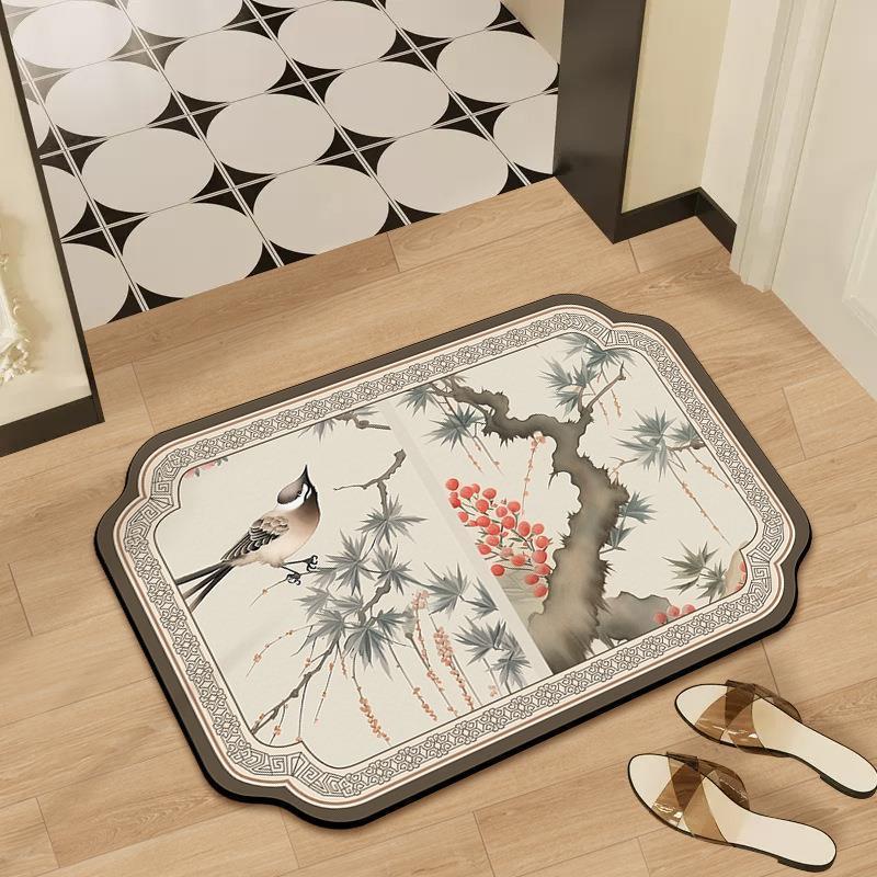 Saugfähiges Kissen für den Herbst, süße chinesische Blumen und Blumen, Fußmatte, Toilettenmatte, Tür, rutschfestes saugfähiges Badezimmertuch 40 * 60Cm crystal velvet