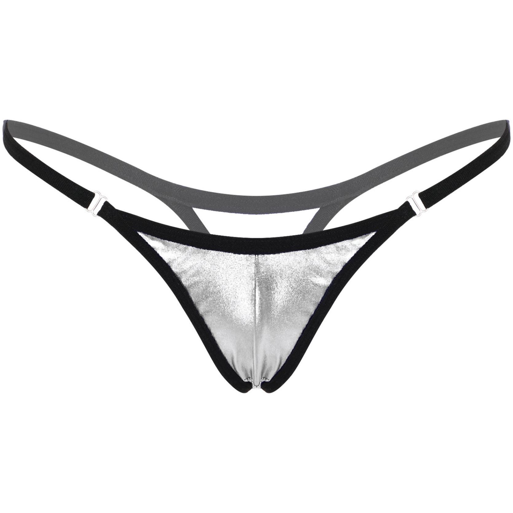 Brasilianischer Damen-Bikini-Slip, glänzender Low-Rise-Micro-Bikini-Tanga, elastischer Bund, G-String-Bikini-Unterwäsche silber