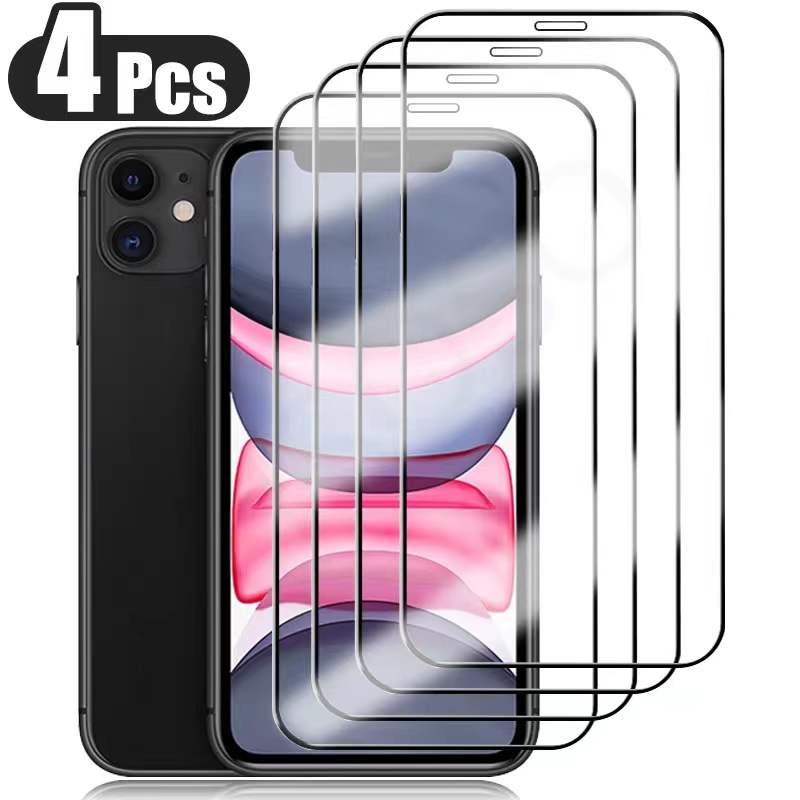 4PCS Volle Abdeckung Gehärtetes Glas Für iPhone 11 12 13 14 pro max XS MAX XR Glas Screen Protector für iPhone X 6 7 8 Plus Schutz Glas iPhone 6 Plus/6S Plus reinfarbig