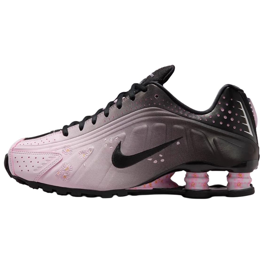 Nike Shox R4 Sakura Stickerei Low Top Freizeit Laufschuhe Damen Schwarz Rosa IB8872-600 EU 36 gray