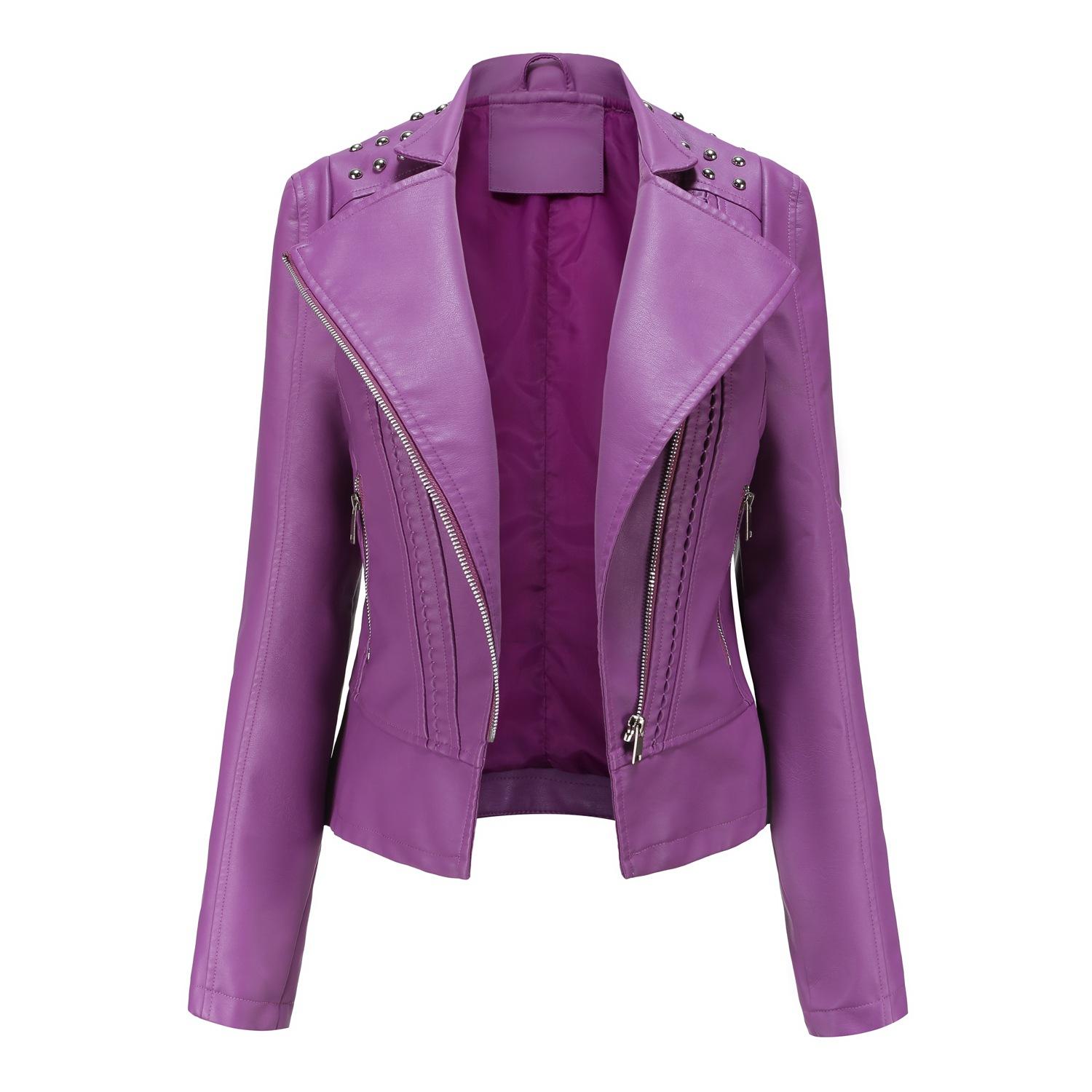 Damen-Lederjacken, Damen-Slim-Fit-Jacken, Damen-Motorradbekleidung XS Violett