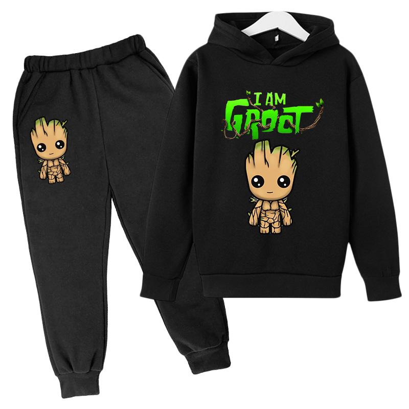 Kawaii Baby Marvel Groot Hoodie Kinder Mode Street Hoodie+Hosen Anzug Lässig Jogging Sweatshirt Ich Bin Groot Lustig Cartoon G 120 beige