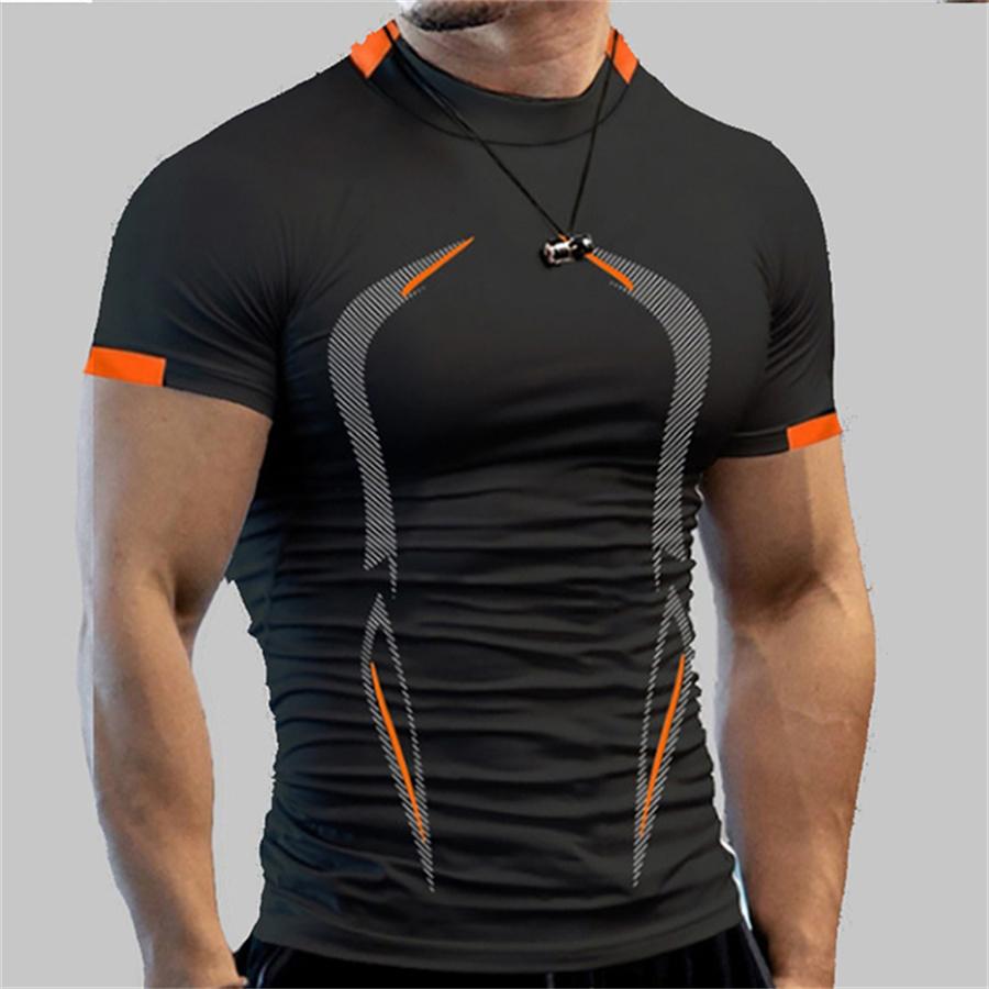 Männer Gym Sport T-shirt Shirts Slim fit T Shirt Männer Quick Dry Lauf Shirt Männer Workout Tees Fitness Tops Übergroßen t-shirt M schwarz