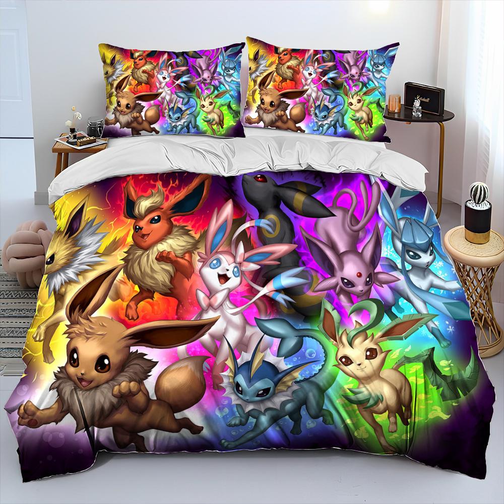 3D Cartoon Pikachu Pokemon Monster Bettdecke Bettwäsche Set Bettbezug Bett Set Steppdecke Bezug Kissenbezug Queen Bettwäsche Set Erwachsene Kinder US Full(200*230cm)3pcs