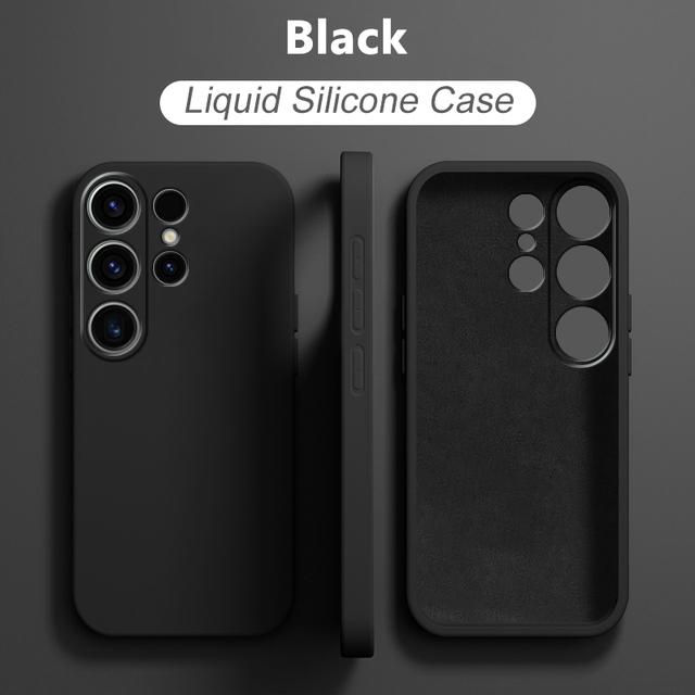 Flüssige Silikonhülle für Samsung Galaxy S20 S21 S22 S23 FE S24 Ultra Plus Note 10 20 Ultra S10 A54 Ganzkörper-Kamera-Schutzhülle, quadratische Abdeckung aus Silikon Samsung Note 10 Plus schwarz