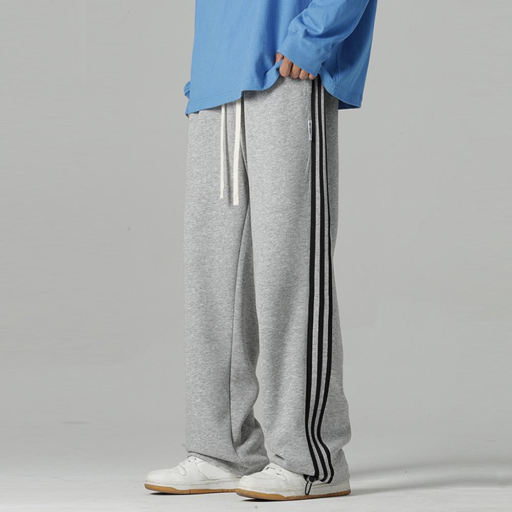 Herren Y2K Vintage 2024 Lässige Hose mit weitem Bein Jogginghose Jogging Damen Streifen Hip Hop Sport Sweat Kordelzug Hose Streetwear Hose für Männer M hellgrau