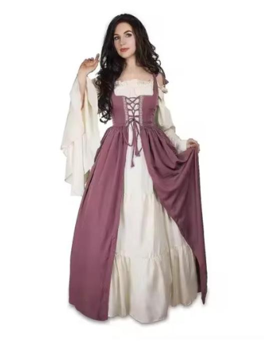 Damen Mittelalter Punk Prinzessin Kostüm Viktorianisches Gewand Kleid für Palast Karneval Party Verkleidung Halloween Cosplay Weiblich 2026 XL rosa