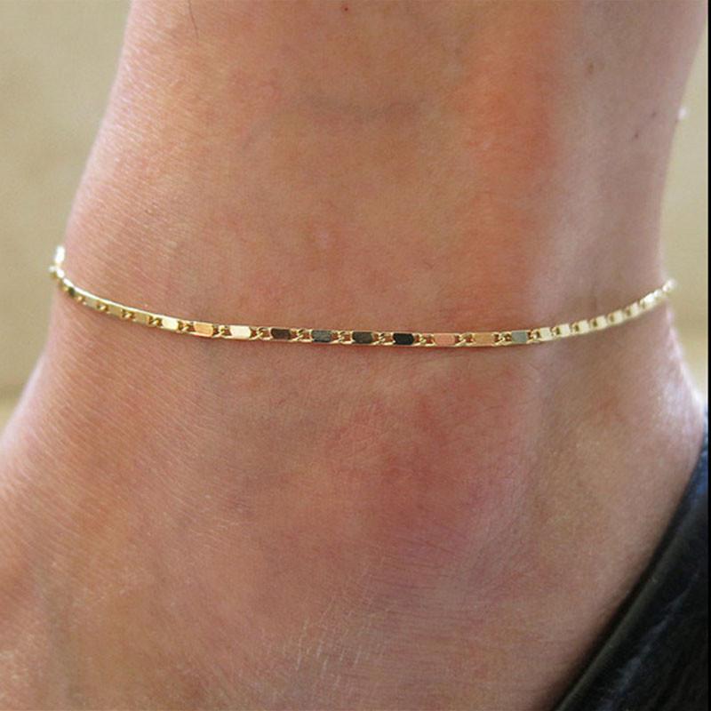 Saubere, einfache Vintage-Kette für Damen, Goldkette, Knöchelarmband, Barfuß-Sandale, Strand, dünner Fußschmuck goldgelb