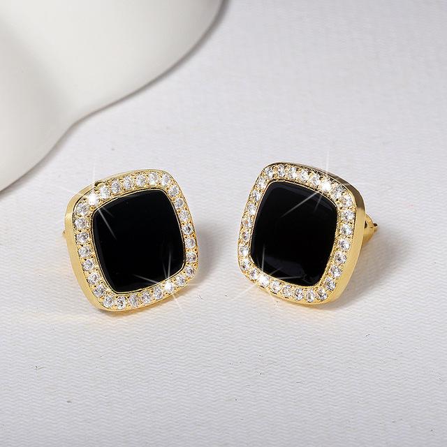 Klassischer 14-karätiger Goldschmuck mit schwarzem Obsidian-Bolzenohrring für Frauen Aros Mujer Oreja Orecchini 14-karätiger Goldohrring mit schwarzem Topas-Schmuck black