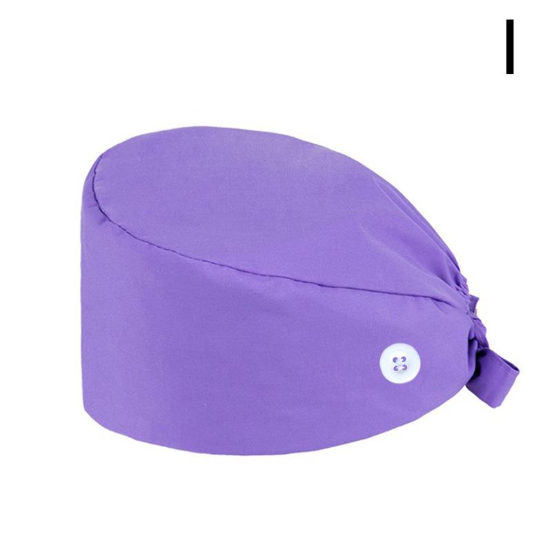 1 x Arzt-OP-Haube mit Knopfkopfschutz, einfarbig, Krankenschwester-Mütze, Arbeitsmütze, verstellbar violett