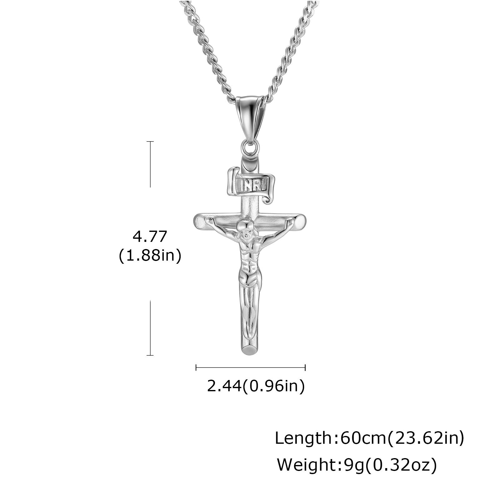 Wasserdichte katholische Kreuzkette für Herren, Kreuzanhänger aus Edelstahl mit 60 cm kubanischer Kette, religiöses Schmuckgeschenk 60cm