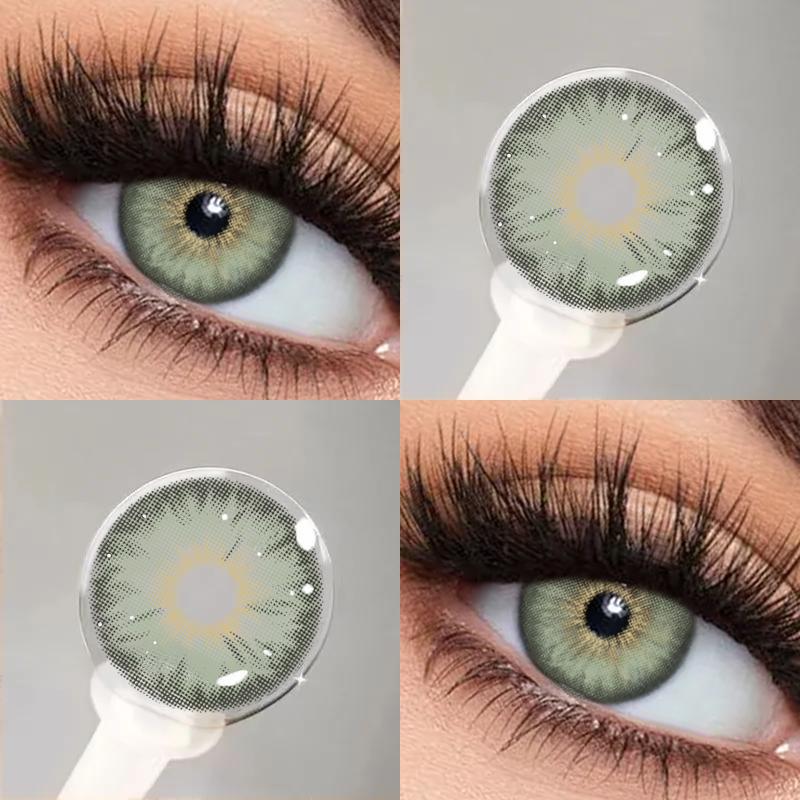 MILLCREEK 2 Stück Farbige Kontaktlinsen blau/grün/braun/grau 14,0 mm Iris-Kontaktlinsen mit Sehstärke 0 grün