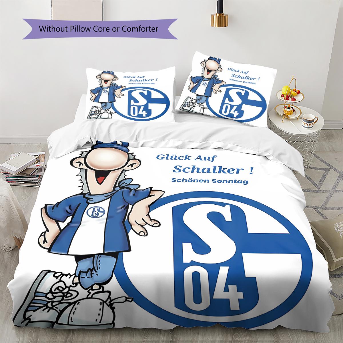 FC Schalke 04 Muster Bettwäsche, Steppbett Set Bettbezug Kissenbezug Zuhause Geburtstagsgeschenk (1 Bettbezug + 2 Kissenbezüge, ohne Füllung) 260x240cm