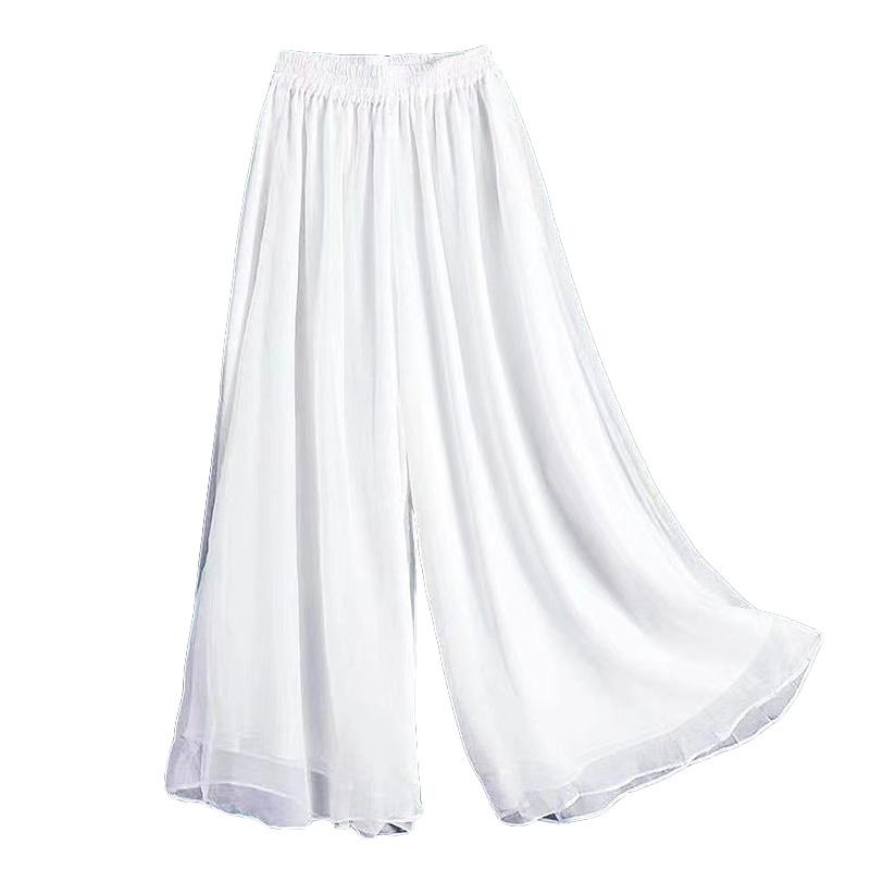 1PC Atmungsaktive Hosen mit weitem Bein Polyester Hosen Chiffon Hosen Hosen Dünne Flowy Swing Sommer Frauen L weiß